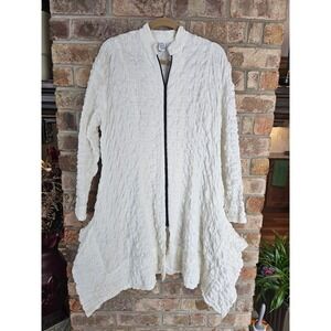 MSquare Crinkle Texture White Zip Up Jacket One Size Womens Travel Blazer Coat